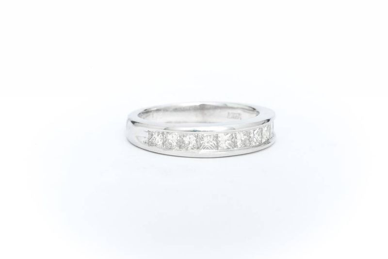 Princess Cut White Gold Channel Ring 14k