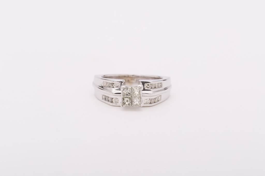 Quad Princess Cut Diamond Ring White Gold 14k