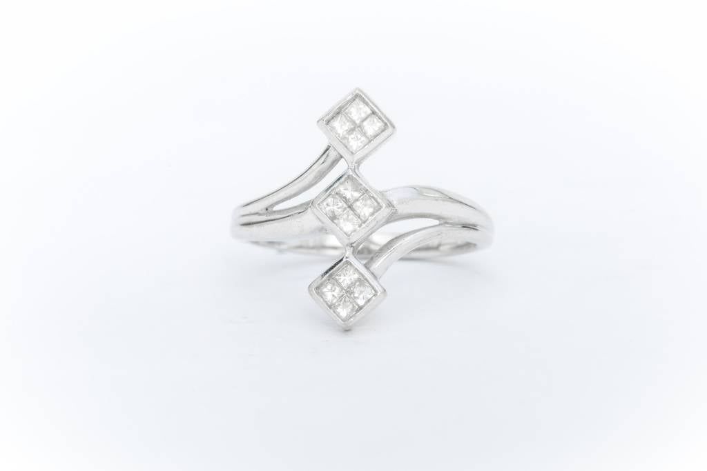 Princess Cut Quad 3 Stone Diamond Ring 14k