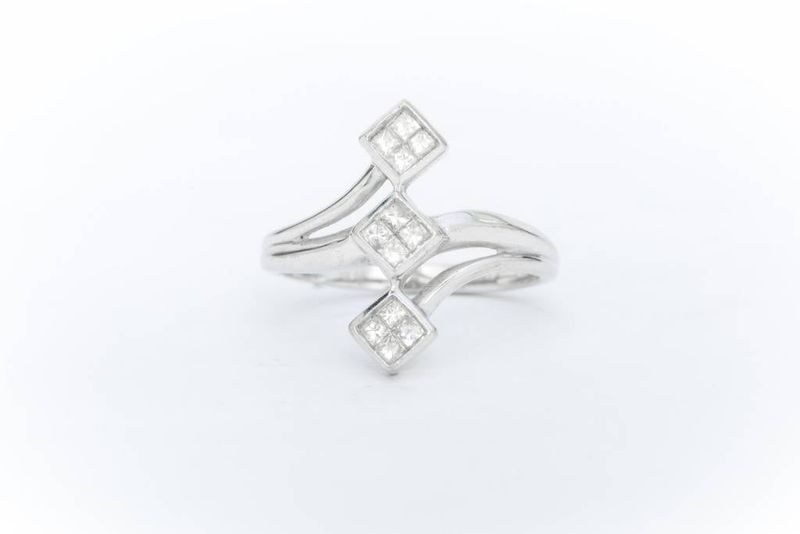 Princess Cut Quad 3 Stone Diamond Ring 14k
