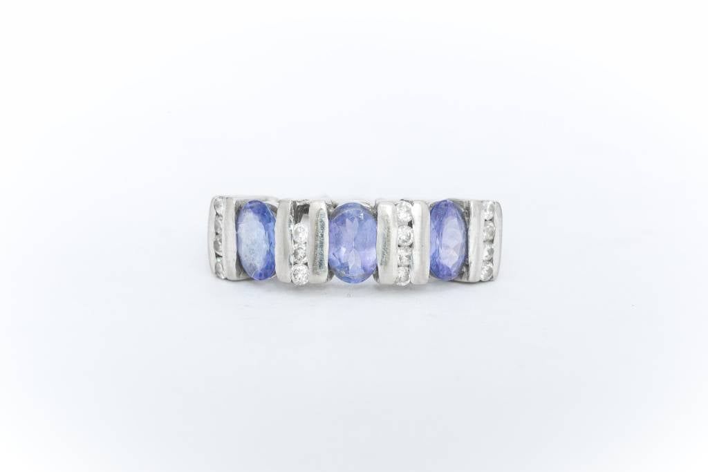3 Sapphire and Diamond Ring White Gold 14k