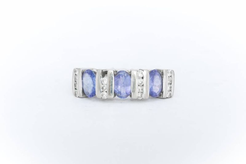 3 Sapphire and Diamond Ring White Gold 14k