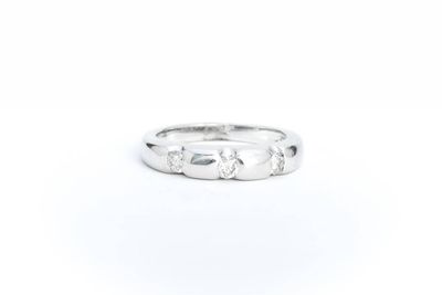 Diamond 3 Stone Anniversary Band 14k White Gold