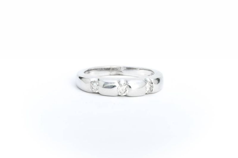 Diamond 3 Stone Anniversary Band 14k White Gold