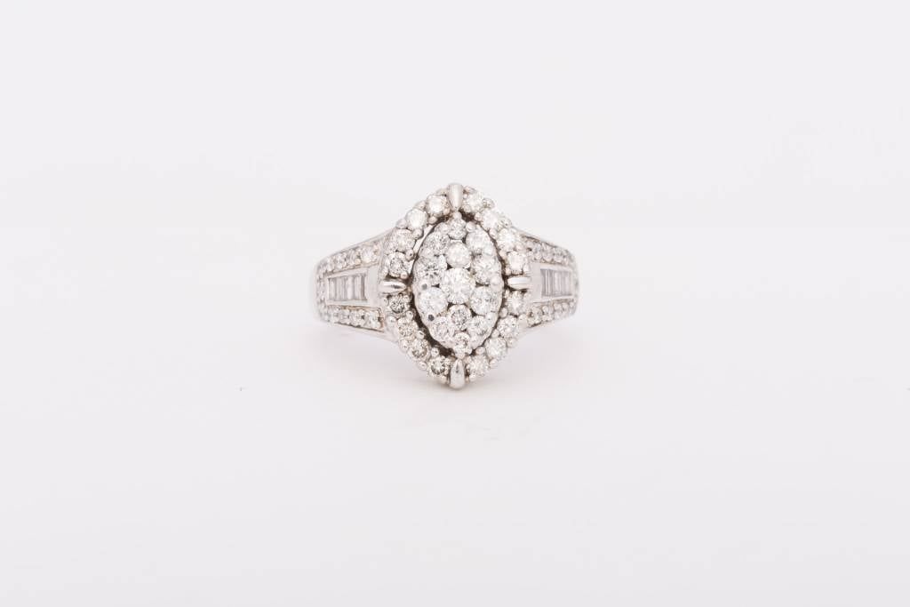 Framed Marquise Shape Cluster Diamond Ring White Gold 14k