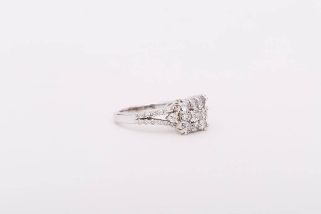 9 Stone Square Cluster White Gold Ring 14k