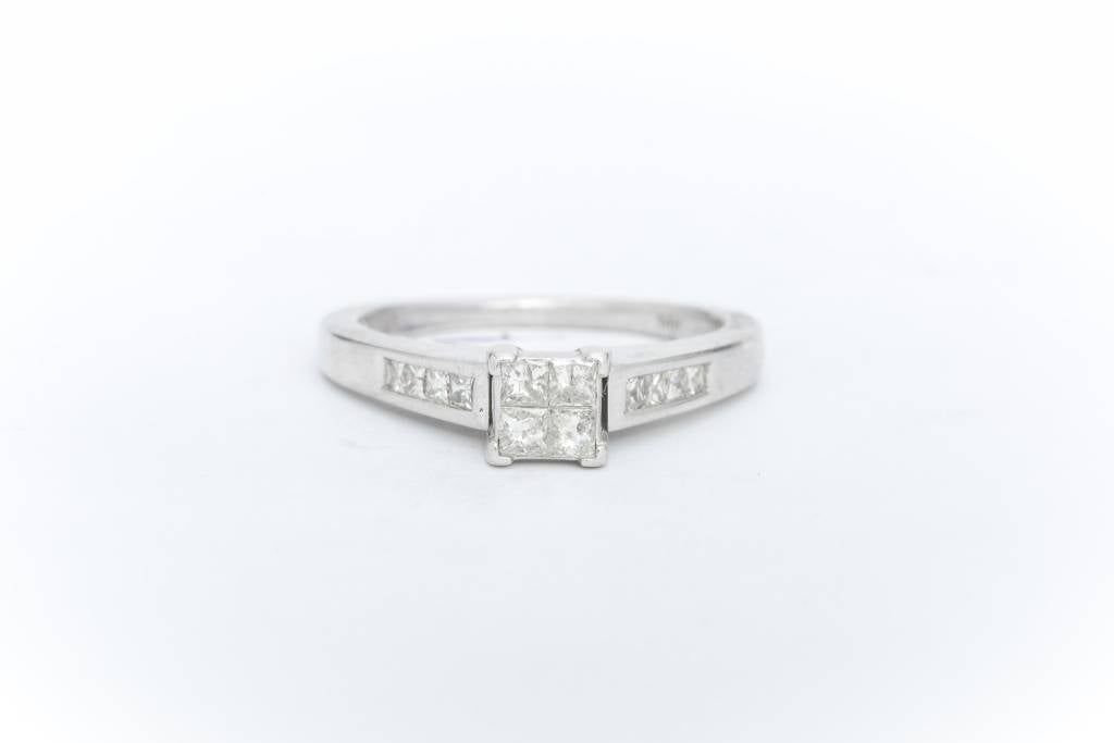 Ladies Quad Princess Cut Engagement Ring White Gold 14k