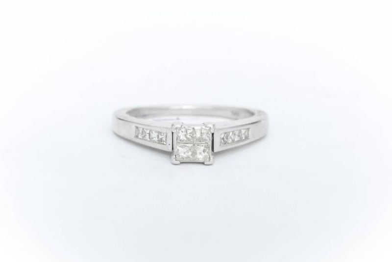 Ladies Quad Princess Cut Engagement Ring White Gold 14k