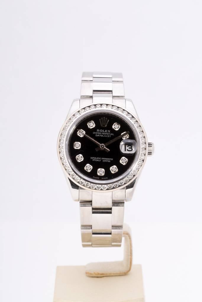 Ladies Rolex Black Diamond Dial Stainless Steal