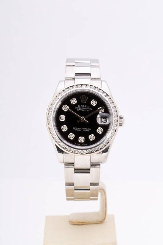 Ladies Rolex Black Diamond Dial Stainless Steal