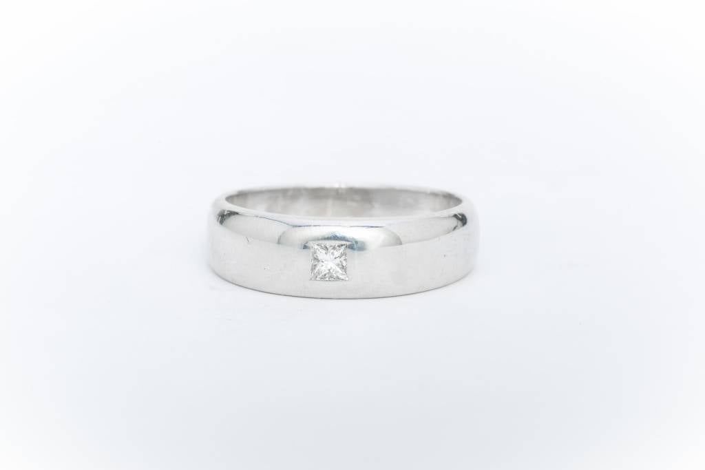 Mens Princess Cut Diamond Wedding Band White Gold 14k
