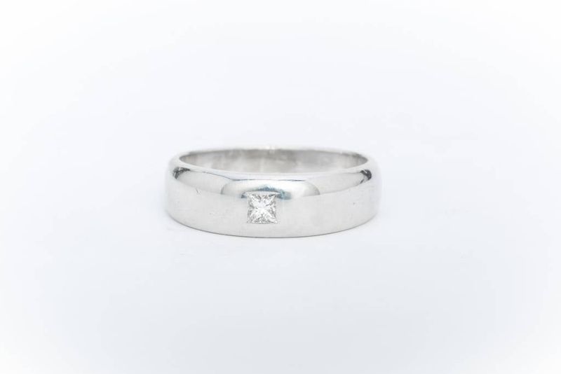 Mens Princess Cut Diamond Wedding Band White Gold 14k