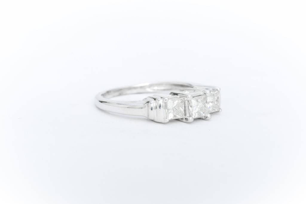 3 Diamond Princess Cut Anniversary Ring White Gold 14k