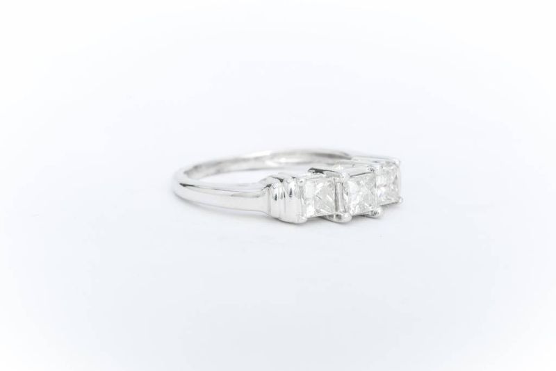 3 Diamond Princess Cut Anniversary Ring White Gold 14k