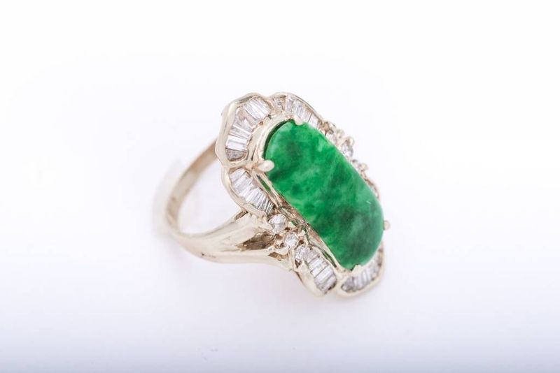 Jade and Diamond Ring Yellow Gold 14k