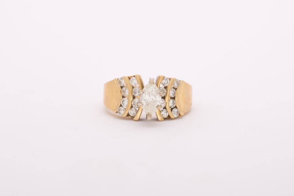 Framed Marquise Diamond Ring Yellow Gold 14k