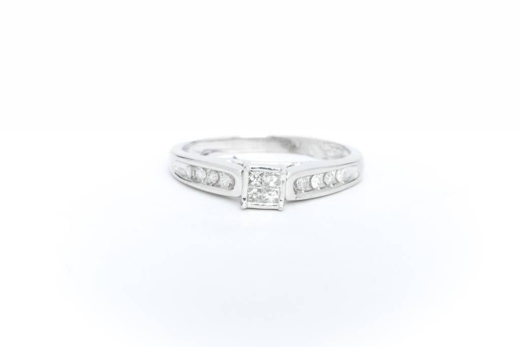 Princess Cut Quad Diamond Ring 14k White Gold