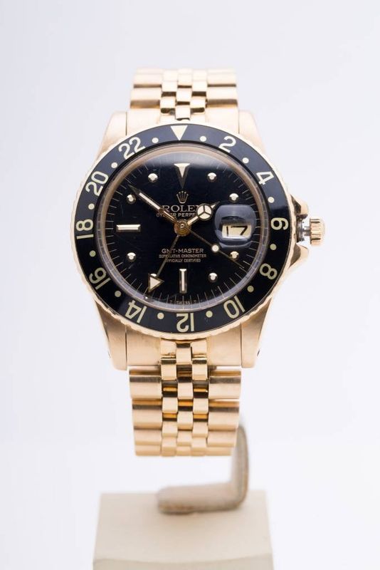 Men Rolex Gold GMT Master Black Dial