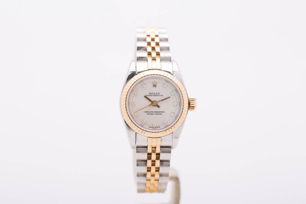 Ladies Rolex Oyster Perpetual Two-Tone White Diamond Dial 