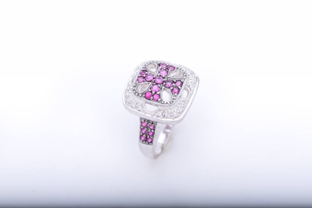 Pink Sapphire And Diamond Cross Ring White Gold 14k