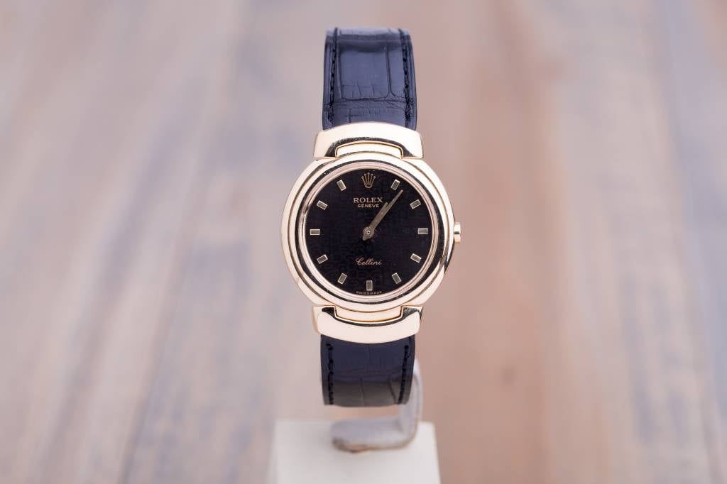 Rolex Black Leather Geneve Bellini Black Dial