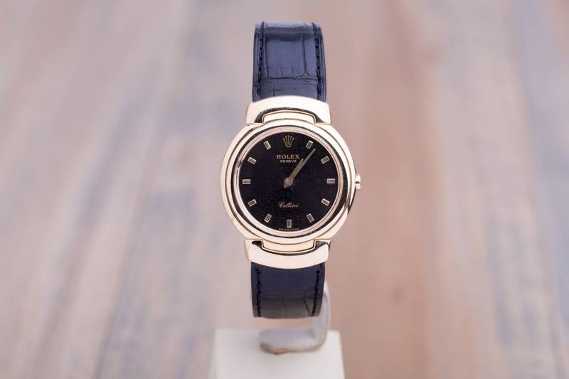 Rolex Black Leather Geneve Bellini Black Dial