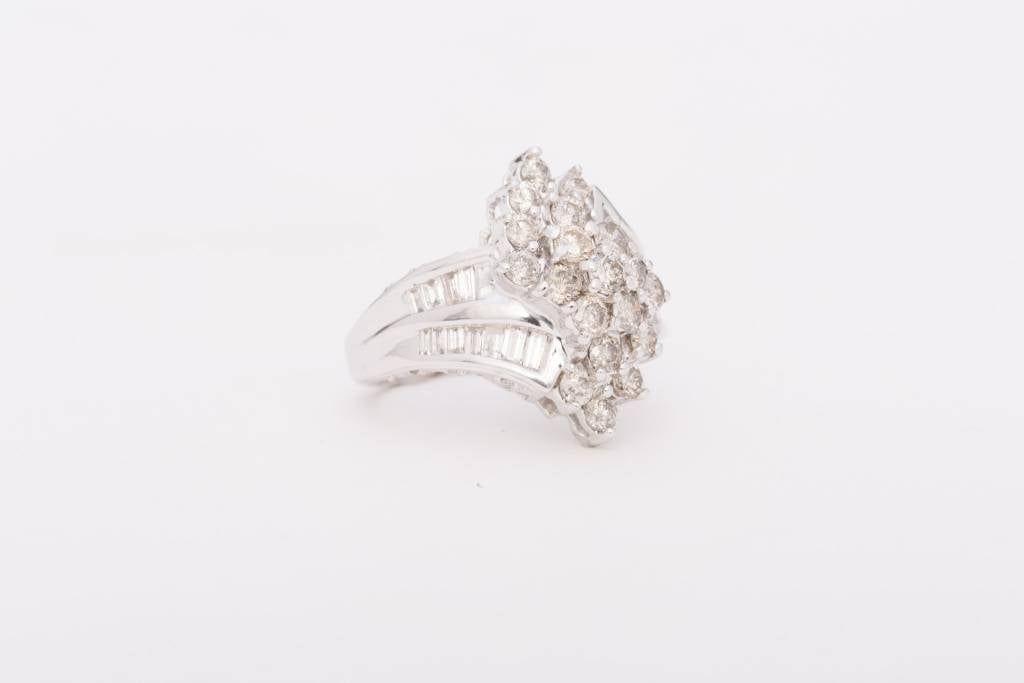 Wave Cluster Diamond Ring White Gold 14k