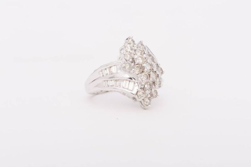 Wave Cluster Diamond Ring White Gold 14k