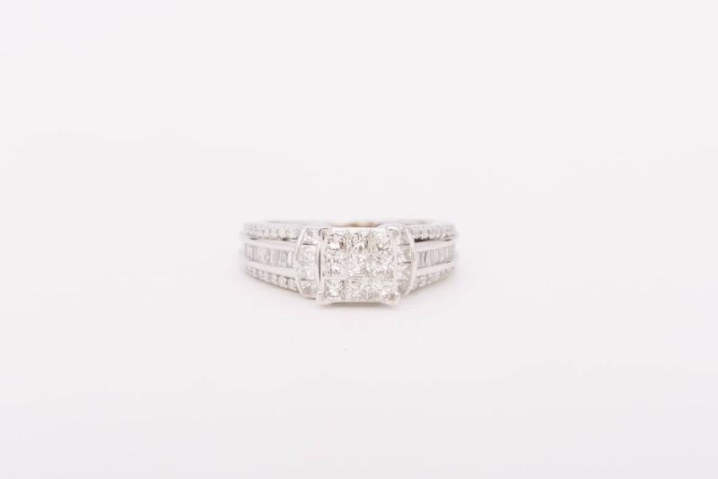 Princess Cut 9 Stone Square White Gold Ring 14k