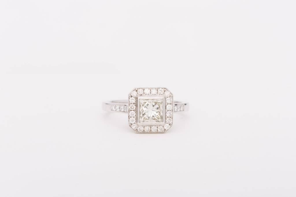 Framed Princess Cut Diamond Ring White Gold 14k