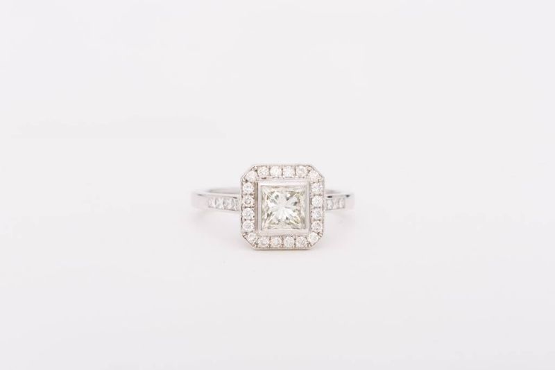 Framed Princess Cut Diamond Ring White Gold 14k