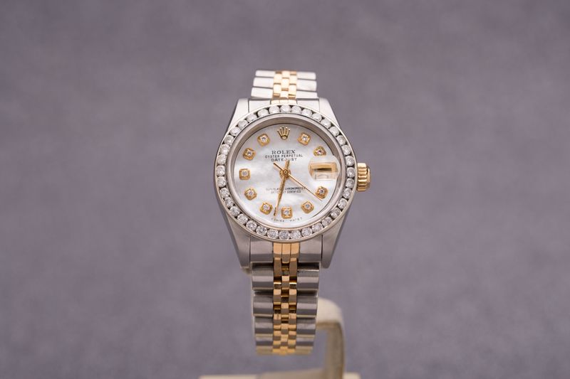 Ladies Rolex Diamond Bezel Gold Face Datejust