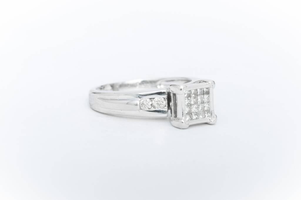 Diamond Square Cluster Frame Ring White Gold 14k