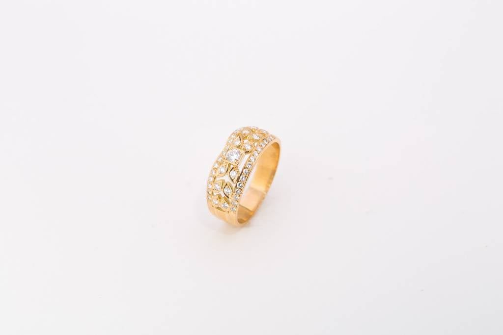 Vintage Style Leaf Diamond Band Yellow Gold 14k