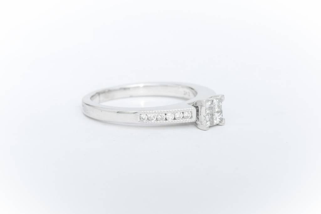 Quad Diamond Princess Cut Engagement Ring White Gold 14k