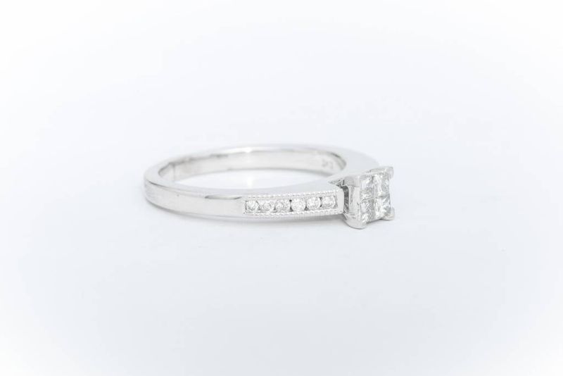Quad Diamond Princess Cut Engagement Ring White Gold 14k