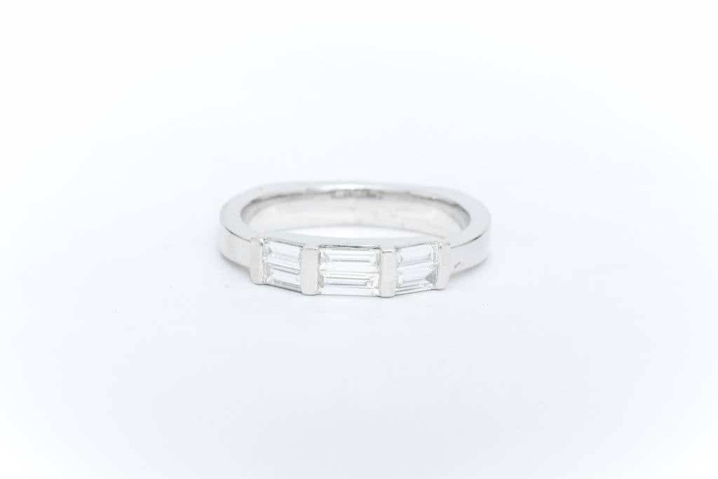 Diamond Baguette Bar Ring White Gold 14k