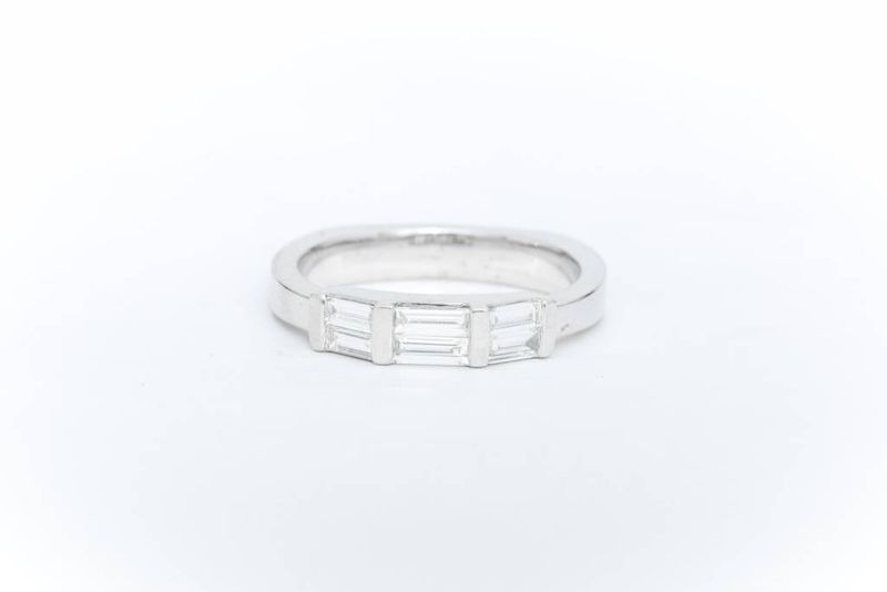Diamond Baguette Bar Ring White Gold 14k