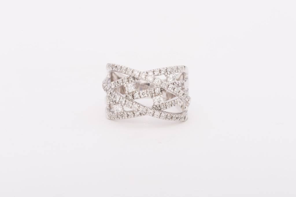 Princess Cut Diamond Weave Ring White Gold 14k