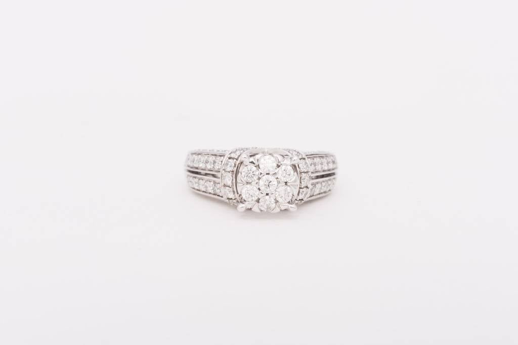 Flower Cluster Engagement Ring White Gold 14k