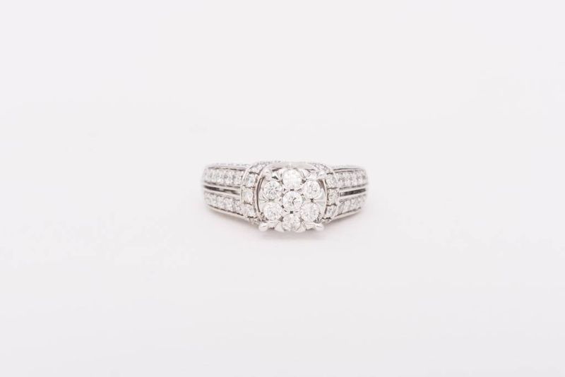 Flower Cluster Engagement Ring White Gold 14k