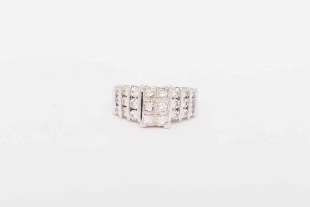 6 Stone Princess Cut Rectangle with 6 Diamond Bar Frame White gold 14k