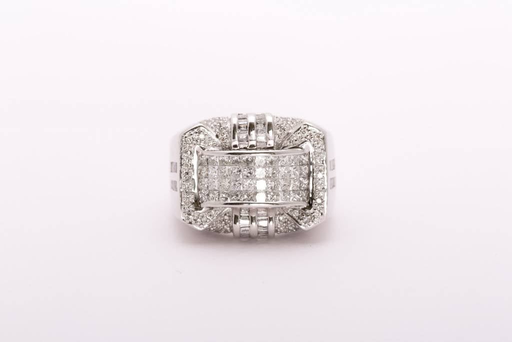 Mens Framed Pave Diamond Ring White Gold 14k