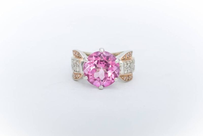 Pink Tourmaline and Diamond Ring Yellow Gold 14k