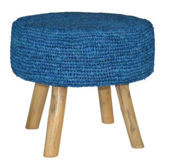 Raffia Stool-Dark Blue-20X18