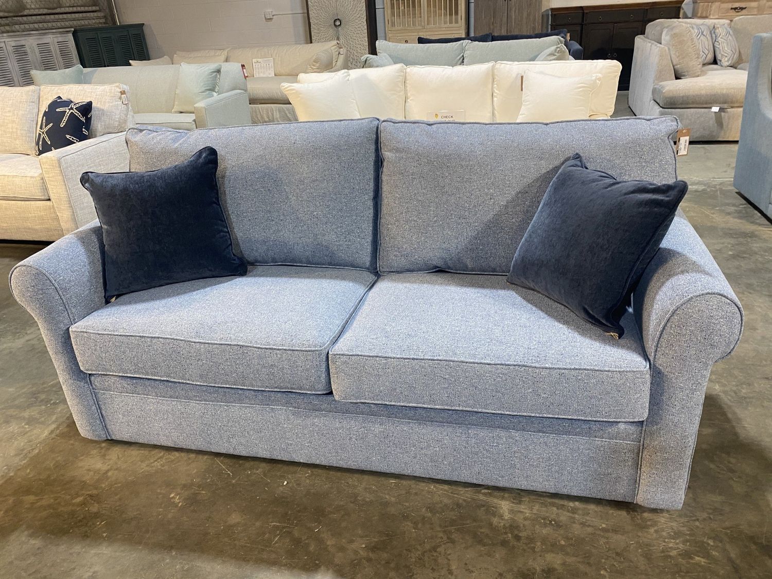 Queen Sleeper Sofa-Maya Denim-81x36x39 *88&quot; w Cool Gel Mattress