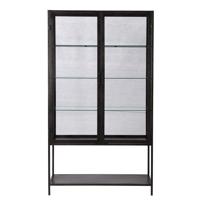 Two Door Glass Cabinet-Black-44x16x78