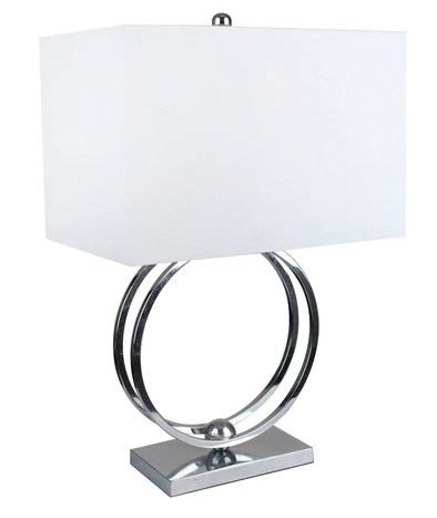 Metal 28&quot; Double Circle Table Lamp-Silver