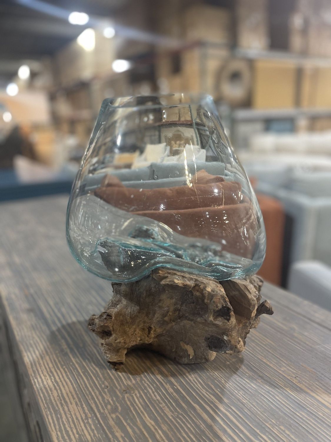 Glass Bowl on Wooden Stand Varies in size