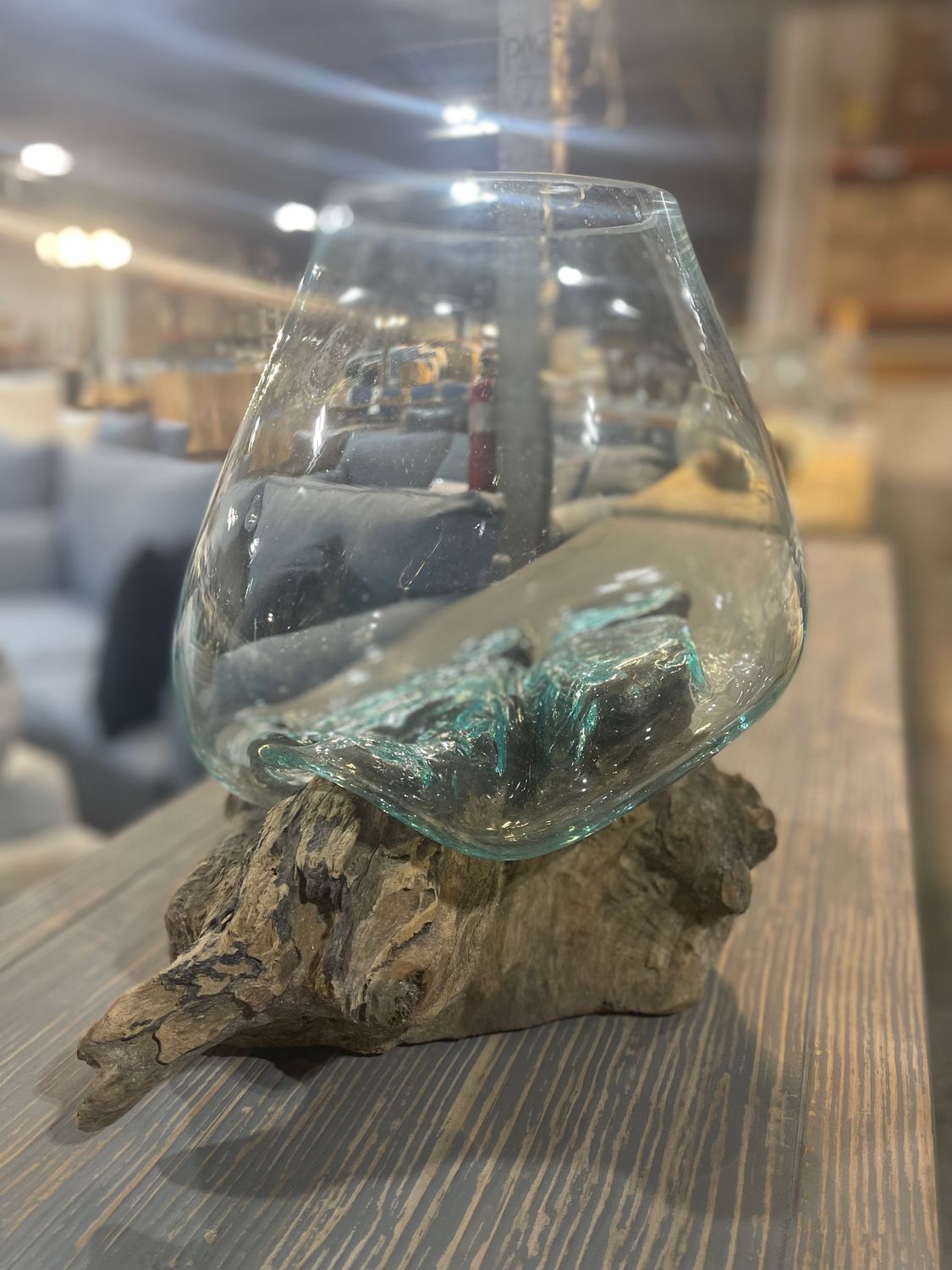 Glass Bowl on Wooden Stand Varies in size